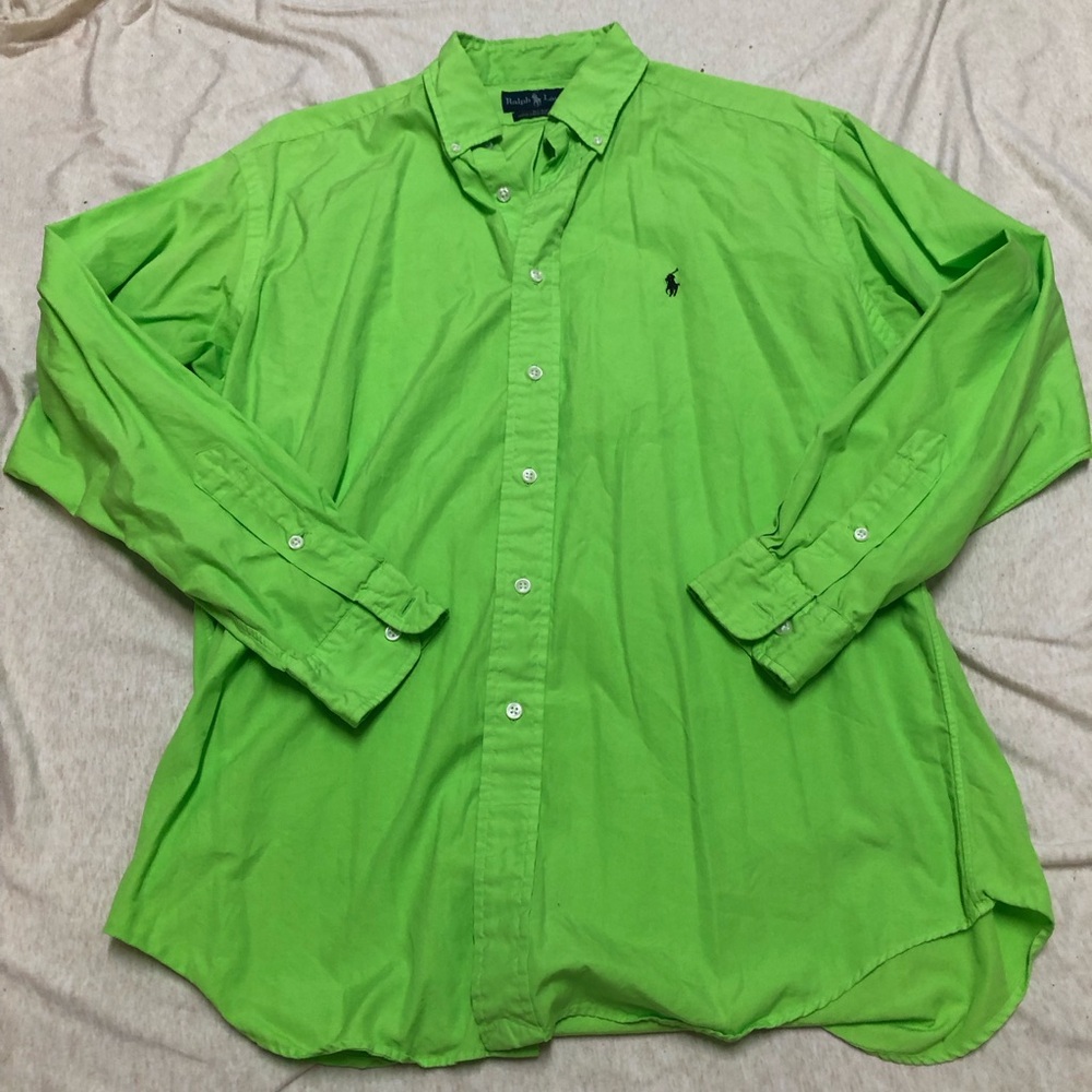 Vintage Y2K Ralph Lauren Blake Dress Shirt Lime Green 100% Cotton Button Down